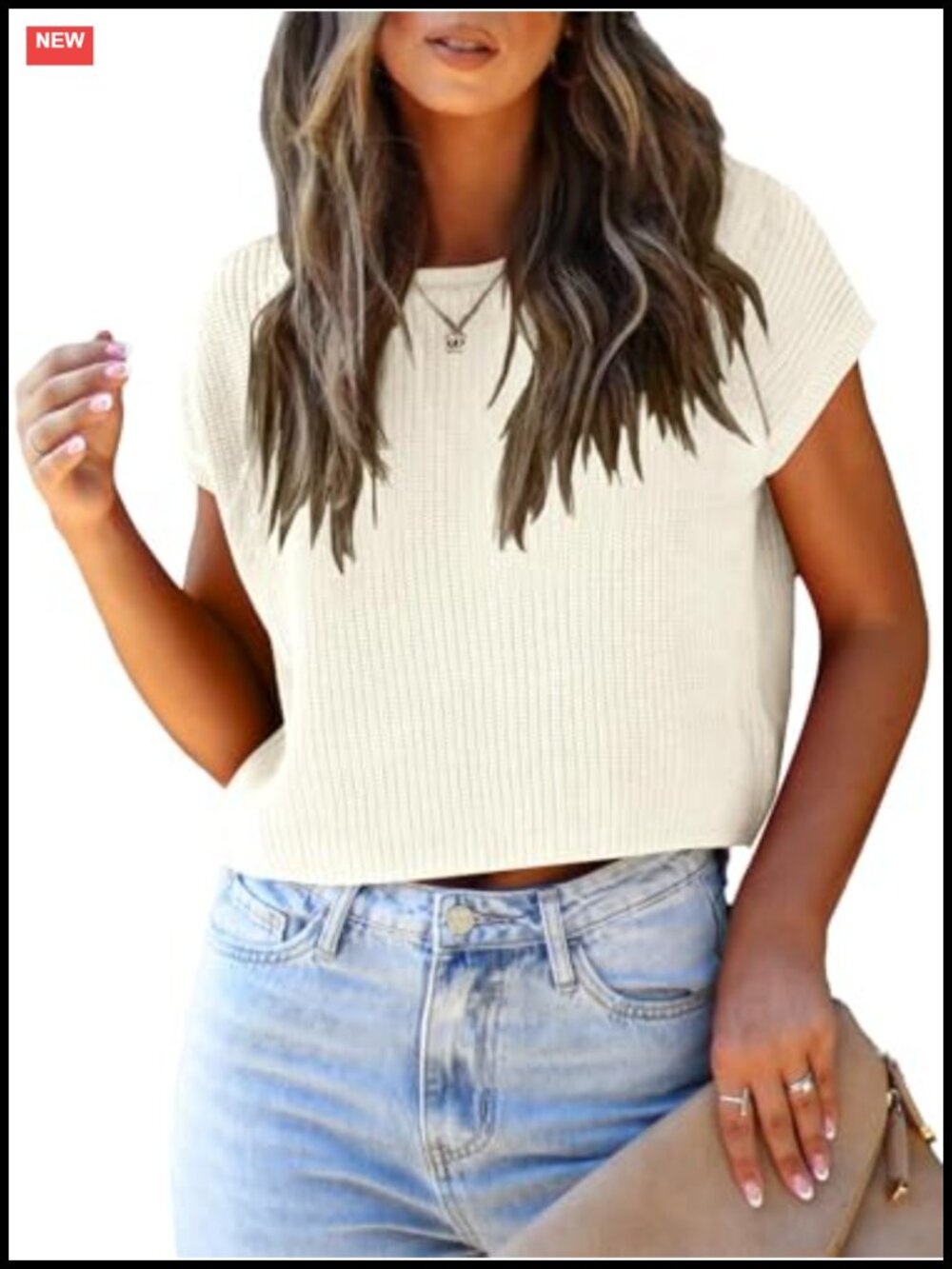 Women's Cropped Sweater Vest Cap Sleeve Pullover Cotton Acrylic